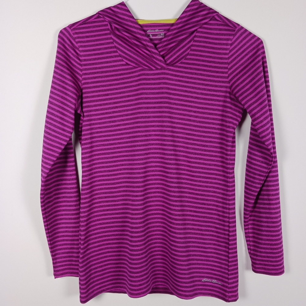 Eddie Bauer Long Sleeve Hooded Top Purple Stripe Women"s Size XS